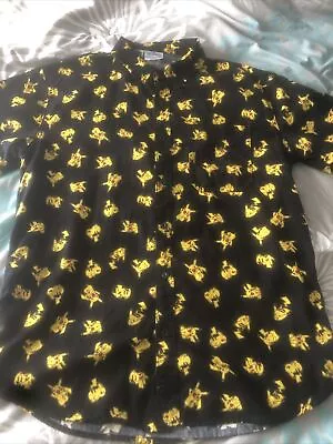 Pokémon Pikachu Shirt Men's Sz Med Button Up Black Short Sleeve All Over Print • $15