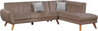 2Pcs Light Brown Velvet Sectional Sofa Set With 2 Accent Pillows And Wood Legs • $1249