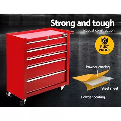 5 Drawer Toolbox Chest Storage Organizer Garage Mechanic Cabinet Trolley Red • $229.95