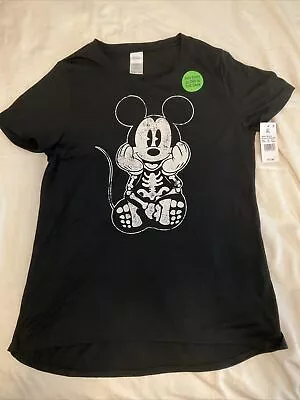 New Disney Shirt Glow In The Dark Skeleton Mickey Mouse Size XL Shirt With Tag • $8.99