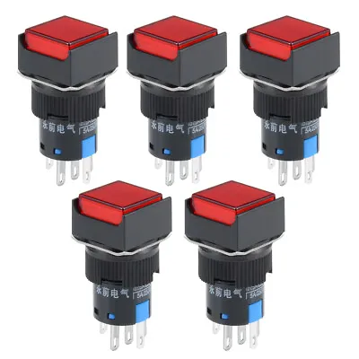 5Pcs 16mm Momentary Push Button Switch Red LED Light Square Button 1 NO 1 NC • $15.68