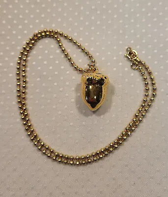 Vintage 24K Gold Dipped Natural Acorn Pendant Necklace 1 Inch 16 Inch Bead Chain • $28