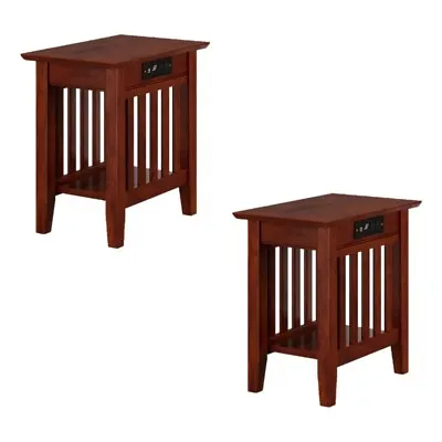 AFI Mission Solid Hardwood Side Table With USB Charger Set Of 2 Walnut • $243.27