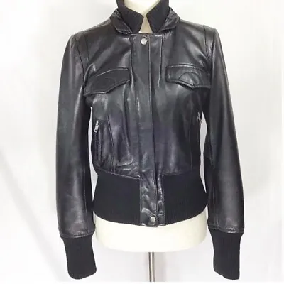 Express Jacket Size Small Bomber Moto Genuine Leather Motorcycle Classic Black • $89.90