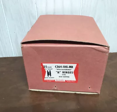 $59.99 • Buy Vintage Box H Hinges Hammered Copper Cabinet Door Cupboard 3/8  Offset H 25 Sets