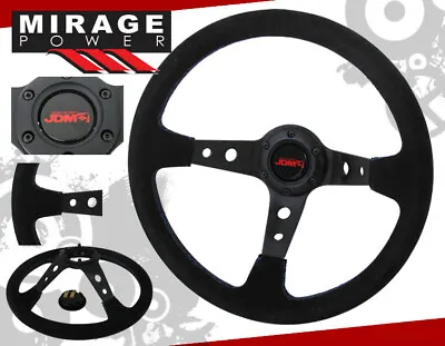 350mm Suede Leather Black Center Blue Stitching Steering Wheel Jdm Sport Button • $53.99