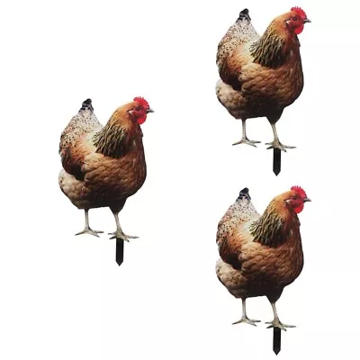  3 Pieces Acrylic Garden Decoration Chicken Stake Outdoor Metal • £25.15