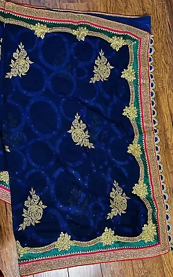 $40 • Buy Indian Navyblue Silk Work Sari For Women Party Wedding Wear Saree/ Lehenga Type