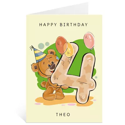 Personalised 4th Birthday 3 Greetings Card Children Bear 4 Years Old • £2.49