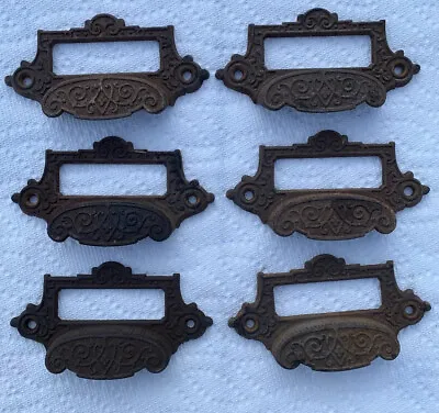 Set Of 6 Antique Victorian Cast Iron Apothecary Store Or Bin Drawer Pulls 1880s • $149