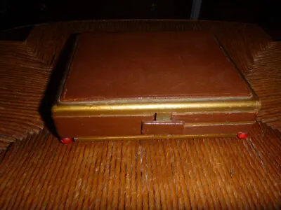 Vintage 1930s Art Deco Leather Wood Travel Jewelry Box • $10