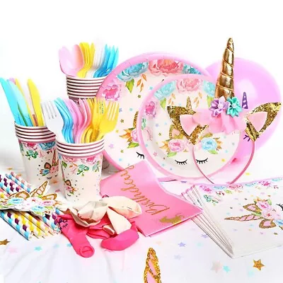 Unicorn Birthday Party Decoration Supplies Set & Tableware Kit -Serves 16 • $42.74