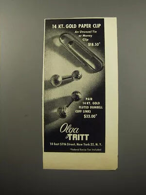 1951 Olga Tritt Tie Clip And Dumbell Cuff Links Ad - 14 Kt. Gold Paper Clip • $19.99