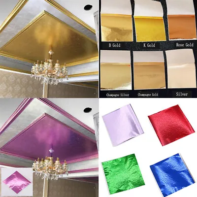 100× Sheets Foil Leaf Paper Imitation Gold Silver Copper Leaf Gilding Craft Art • £4.79