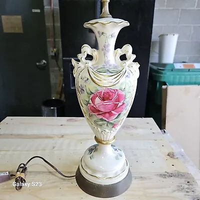 Vintage Rose Violet Floral Porcelain Table Lamp Victorian Hand Painted Signed  • $30