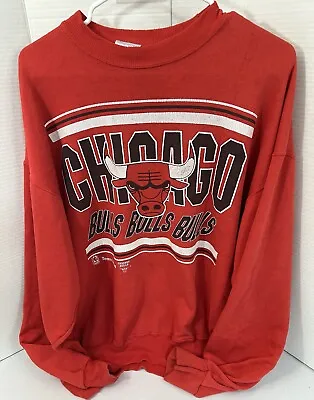 Vintage Chicago Bulls Crewneck Sweatshirt Pullover Spell Out Bar Logo Hanes 2XL • $20.50