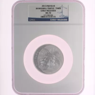 2013 Fiji 5oz Silver $10 HAWKSBILL TURTLE-TAKU NGC MS70 • $310