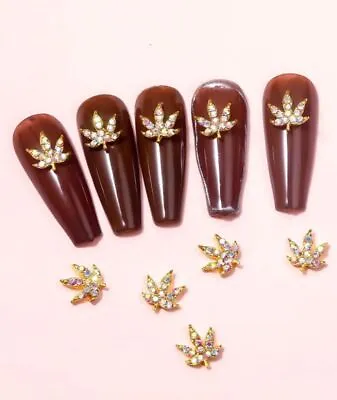 3D Nail Art Decorations 100pcs Weed Maple Leaf Diy Rhinestone Shiny Nail Decor • $29.99