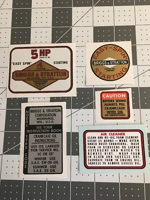 Briggs & Stratton Vintage Mini Bike Easy Spin 1964-77 Tiller 5hp Decal Set 5 • $19.90