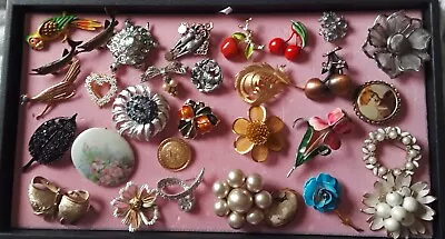 31 Pc Vintage Brooch Lot Rhinestones Enamel Pearl Costume Unsigned • $65