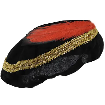 Adult Renaissance Tudor Costume Period Medieval Hat Black Red Feather Gold Braid • $8.99