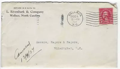 1924-postal History Cover-l. Rivenbark & Company-wallace North Carolina • $1