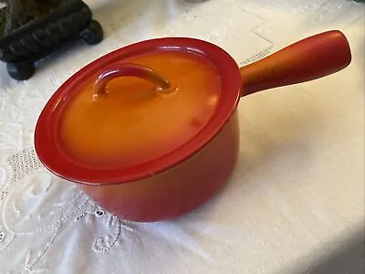 Vtg Descoware Enamel Cast Iron Sauce Pot 7A 14 FE Flame Red/Orange W Lid Belgium • $13.95