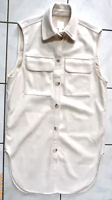 H&M Womens Shacket Longline VEST Coat Size S Cream Button Front Oversized F7872 • $40