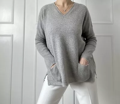 M&S 100% Cashmere Jumper Grey & Front Pockets  ￼size 14 • £38