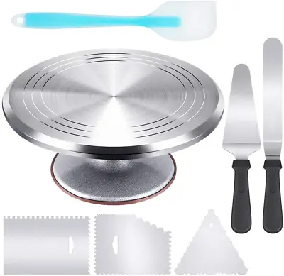 Cake Decorating Kit Aluminium Alloy Revolving With 3 Icing Smoother Silver NEW • £49.71