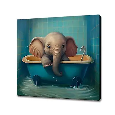 Baby Elephant In Bath Nursery Canvas Art Print Picture Wall Hanging Handmade • £24.04