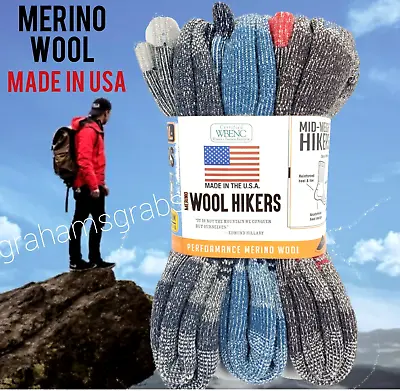 MERINO WOOL OMNI WOOL HIKERS HIKING SOCKS 3 PACK MADE IN USA Unisex Med Or Large • $24.95