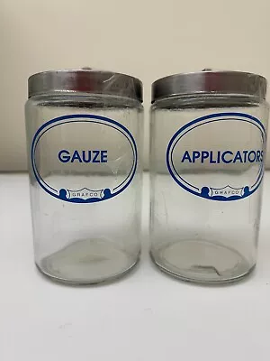 Vintage Lot Of 2 Grafco Medical Jars W/ Lids Applicators & Gauze Apothecary • $19.99