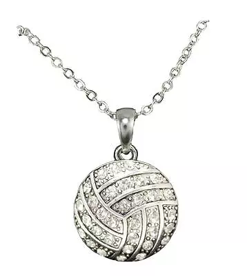 Volleyball Clear Crystal Silver Plated Chain Necklace Jewelry Mom Team Ball • $19.49