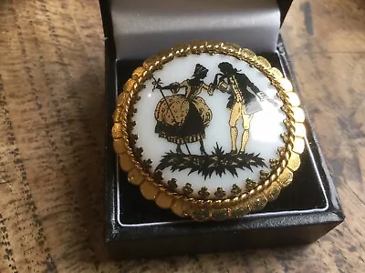 Vintage Porcelain Picture Brooch On Gilded Metal- Lovers • £20