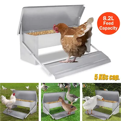 5KG Metal Automatic Treadle Chicken Feeder Poultry Self Opening Ratproof Outdoor • £23.50