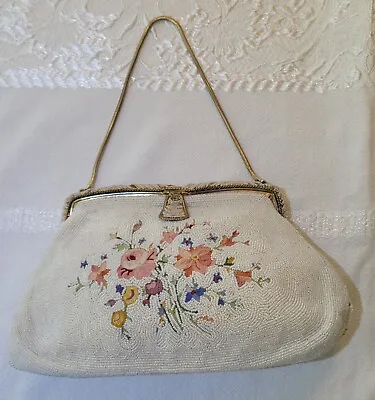 Vintage Hand Beaded Point De Beauvais Embroidered Enamel Purse Made In France • $135