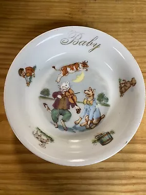 Antique German Baby Bowl Porcelain  Dish Nursery “Cat And The Fiddle” • $12.99