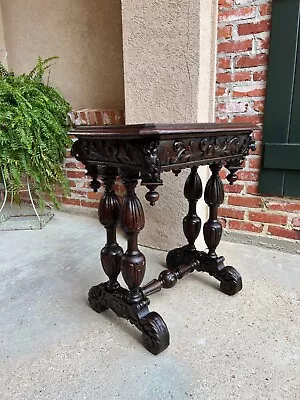 Antique French Side Table Petite Renaissance Carved Oak Trestle Desk Craft Table • $3750