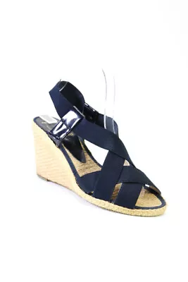 VC Signature Womens Leather Elastic Strappy Espadrille Wedges Blue Tan Size 7 • $42.69