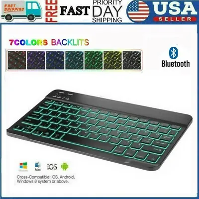 Backlit Wireless Bluetooth Keyboard For IOS Android PC IPad Tablet Rechargeable • $15.10
