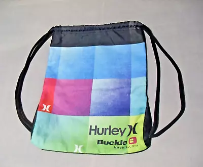 Sharp-Looking! Black W/ Multi-Color HURLEY BUCKLE Drawstring Cinch Bag Backpack • $7.95