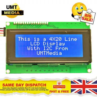 With/Without IIC/I2C 2004 20X4 Character LCD Module Display Blue Green Arduino • £3.50