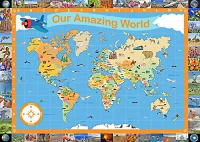 A1 Our Amazing World  A Children's Illustrated World Wall Map  - Laminated • £15.79