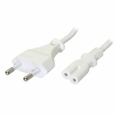 1.2m Euro 2 Pin Power Plug Lead To IEC C7 FIG8 1.2 Metre EU Cable Cord White • £3.82