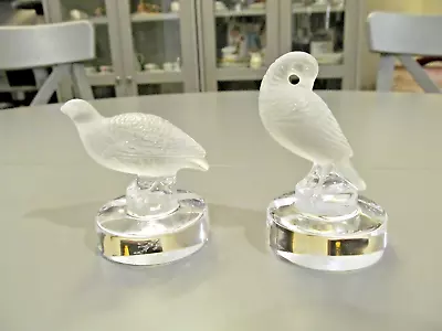 2 Lalique Crystal Bird Place Card Holders Figurines France Pheasant Quail • £33.74