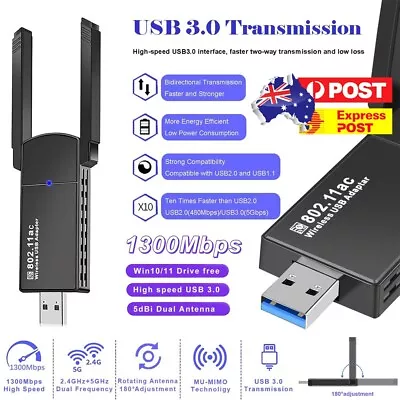 USB Wireless WIFI Adapter 802.11ac Dual Band Bluetooth Dongle Antenna 1300Mbps • $14.49