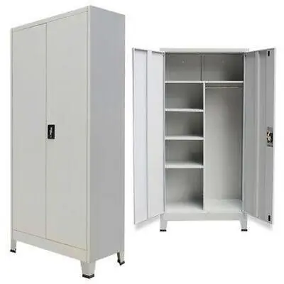 Office Cabinet With 2 Doors Metal Storage Cupboard Wardrobe Shelves Locker Steel • £203.95