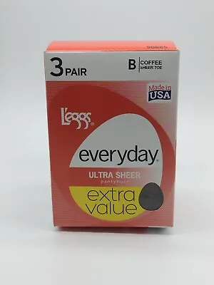 $7.99 • Buy Leggs Womens Everyday Ultra Sheer Pantyhose Size A SM Coffee 3 Pack Sheer Toe