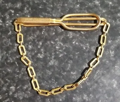 $10 • Buy Vintage Signed Swank Tie Bar W/Drop Chain Pat. No. 1865995 Gold Tone